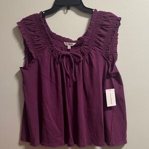 Lucky Brand Plum Ruffle-Trim Tie-Front Camisole